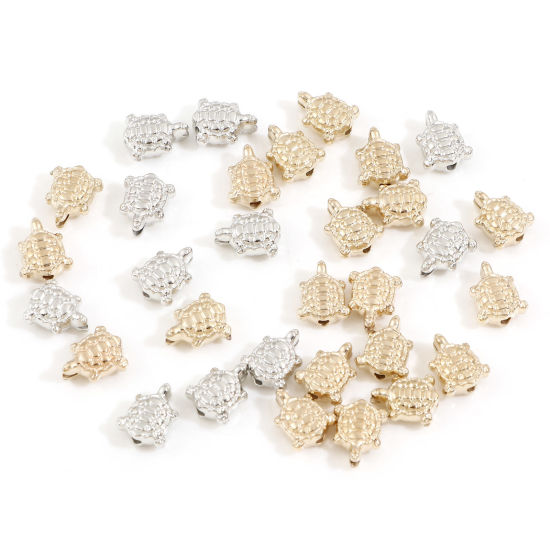 Bild von CCB Plastik Perlen für die Herstellung von DIY-Charme-Schmuck KC Vergoldet Silberfarben Mixefarbe Schildkroete Mit verschiedenen Muster ca. 10mm x 8mm, Loch:ca. 1.2mm, 2 Packungen 30 Stück/Paket)