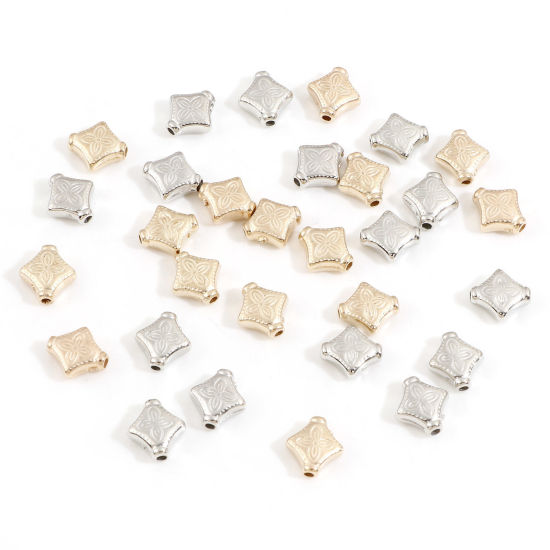Bild von CCB Plastik Perlen für die Herstellung von DIY-Charme-Schmuck KC Vergoldet Silberfarben Mixefarbe Raute Mit verschiedenen Muster ca. 11mm x 10mm, Loch:ca. 1.4mm, 2 Packungen 30 Stück/Paket)