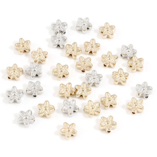 Bild von CCB Plastik Perlen für die Herstellung von DIY-Charme-Schmuck KC Vergoldet Silberfarben Mixefarbe Blumen Mit verschiedenen Muster ca. 9mm x 9mm, Loch:ca. 1.4mm, 2 Packungen 30 Stück/Paket)