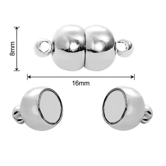 Bild von Zinklegierung Magnetverschluss Rund Silberfarbe 16mm x 6mm, 1 Packung ( 2 Stück/Set)