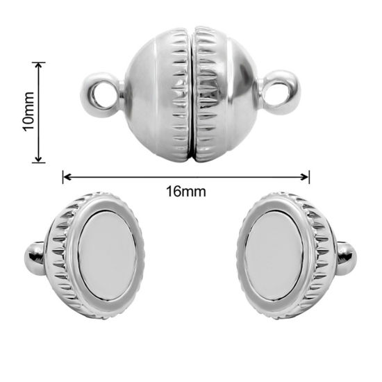 Bild von Zinklegierung Magnetverschluss Rund Silberfarbe 16.5mm x 10mm, 1 Packung ( 2 Stück/Set)