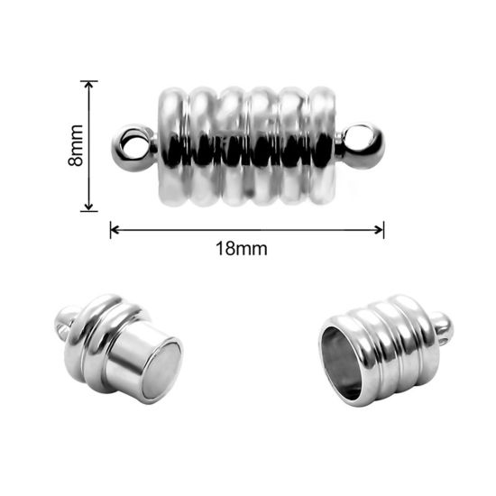 Bild von Zinklegierung Magnetverschluss Zylinder Silberfarbe 18mm x 8mm, 1 Packung ( 2 Stück/Set)