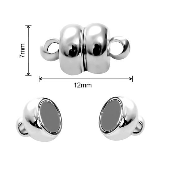 Bild von Zinklegierung Magnetverschluss Trommel Silberfarbe 12.5mm x 7mm, 1 Packung ( 2 Stück/Set)