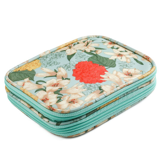 Picture of Oxford Fabric Crochet Hook Storage Bag Rectangle Lily Flower Green 17.5cm x 14cm, 1 Piece