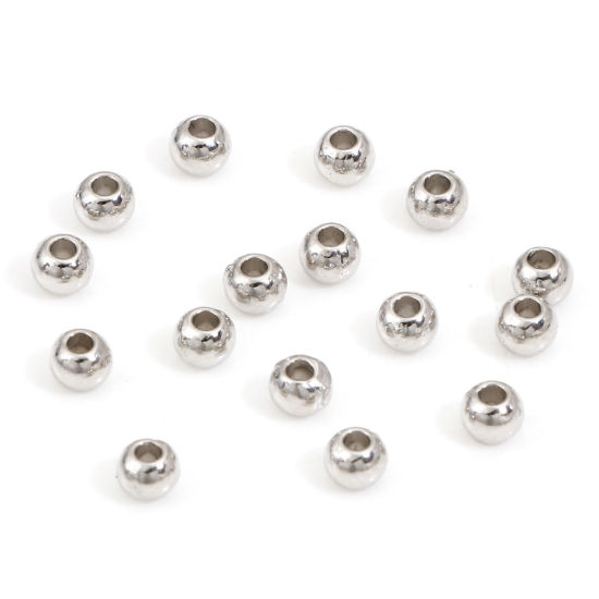 Bild von Zinklegierung Zwischenperlen Spacer Perlen für die Herstellung von DIY-Charme-Schmuck Silberfarbe Rund ca. 4mm D., Loch:ca. 1.2mm, 500 Stück