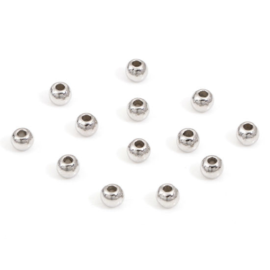 Bild von Zinklegierung Zwischenperlen Spacer Perlen für die Herstellung von DIY-Charme-Schmuck Silberfarbe Rund ca. 3mm D., Loch:ca. 1mm, 500 Stück