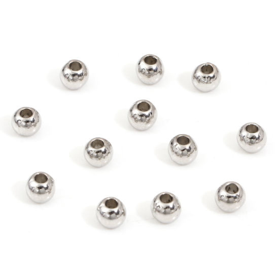 Bild von Zinklegierung Zwischenperlen Spacer Perlen für die Herstellung von DIY-Charme-Schmuck Silberfarbe Rund ca. 5mm D., Loch:ca. 1.8mm, 200 Stück
