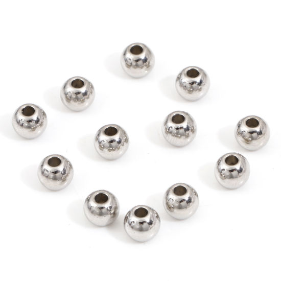 Bild von Zinklegierung Zwischenperlen Spacer Perlen für die Herstellung von DIY-Charme-Schmuck Silberfarbe Rund ca. 6mm D., Loch:ca. 1.8mm, 100 Stück
