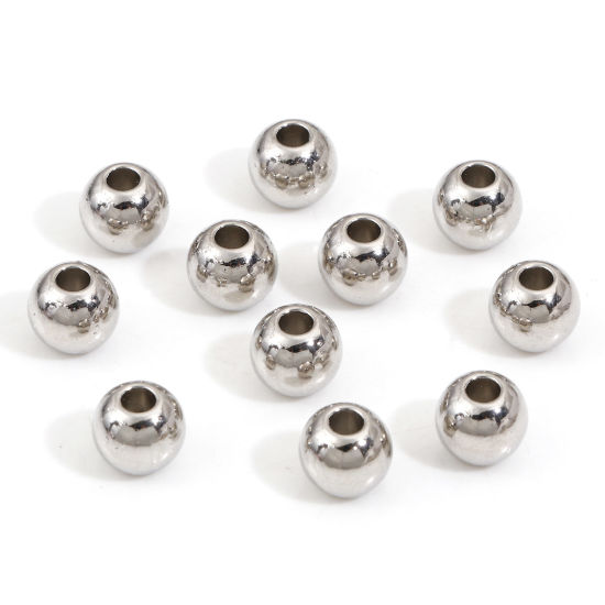 Bild von Zinklegierung Zwischenperlen Spacer Perlen für die Herstellung von DIY-Charme-Schmuck Silberfarbe Rund ca. 8mm D., Loch:ca. 2.6mm, 50 Stück