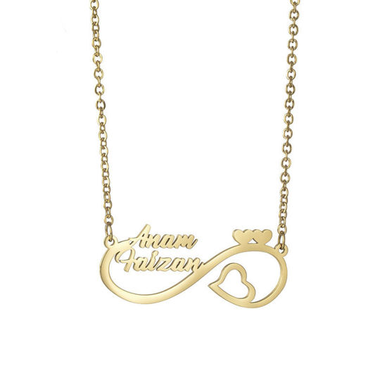Image de 1 Pièce Collier Prénom Personnalisé Pendentif Breloque de Lettre Personnalisé en 304 Acier Inoxydable Doré 35cm long
