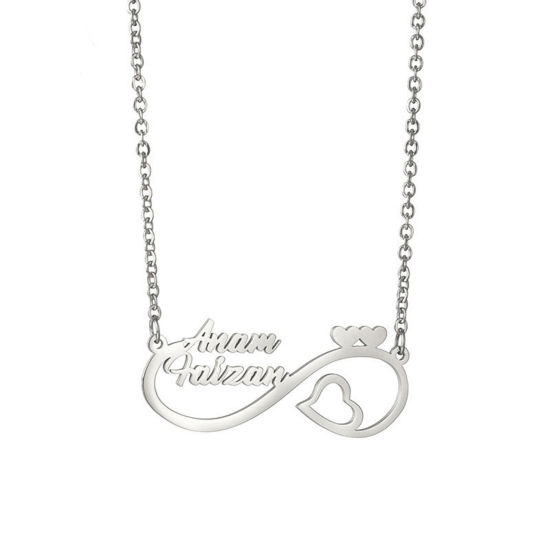 Image de 1 Pièce Collier Prénom Personnalisé Pendentif Breloque de Lettre Personnalisé en 304 Acier Inoxydable Argent Mat 60cm long