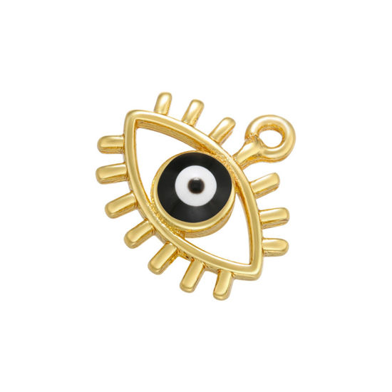 Immagine di 2 Pz Ottone Religione Ciondoli Malocchio Placcato Oro 18K Nero & Bianco Occhio della Provvidenza/ Occhio che Tutto Vede Smalto 11.5mm x 11mm