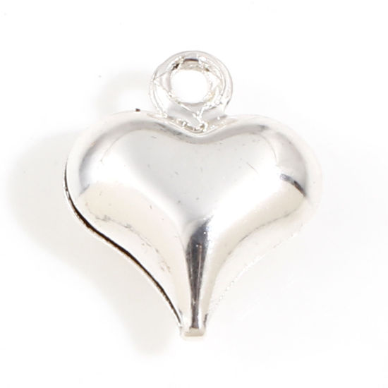 Immagine di Ottone San Valentino Charms Argento Placcato Cuore 3D 11mm x 8mm, 10 Pz