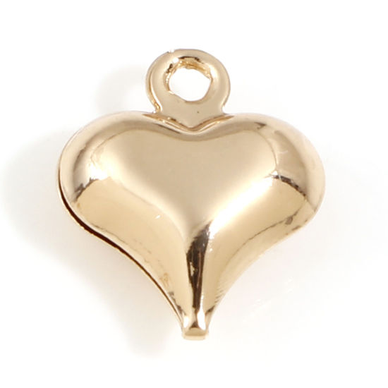 Immagine di Ottone San Valentino Charms Oro Placcato Cuore 3D 11mm x 8mm, 10 Pz