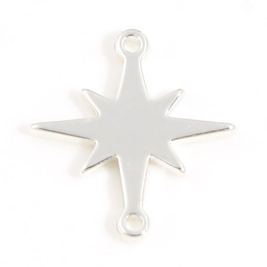 Picture of Brass Galaxy Connectors Charms Pendants Silver Plated Star 13mm x 12mm, 5 PCs                                                                                                                                                                                 