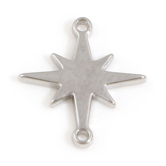 Picture of Brass Galaxy Connectors Charms Pendants Silver Tone Star 13mm x 12mm, 5 PCs                                                                                                                                                                                   