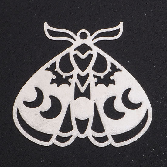 Imagen de Hierro Filigrana Estampación Colgantes Tono de Plata Polilla Eclipse Lunar 3.1cm x 2.9cm, 10 Unidades