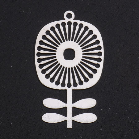 Image de Pendentifs Estampe en Filigrane en Alliage de Fer Argent Mat Fleur Creux 3.3cm x 1.9cm, 10 Pcs
