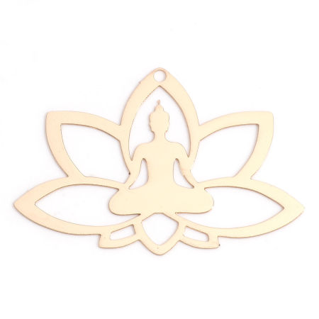 Image de Pendentifs Estampe en Filigrane en Alliage de Fer Plaqué Or KC Bouddha Fleur de Lotus Creux 3.7cm x 2.5cm, 10 Pcs