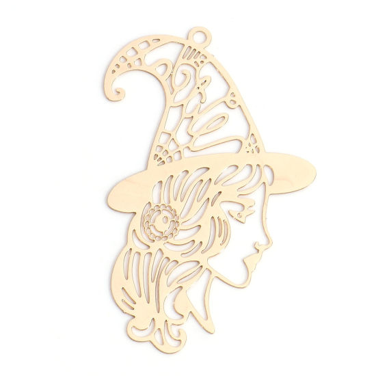 Picture of Iron Based Alloy Filigree Stamping Pendants KC Gold Plated Halloween Witch Hat Hollow 4.4cm x 2.7cm, 10 PCs