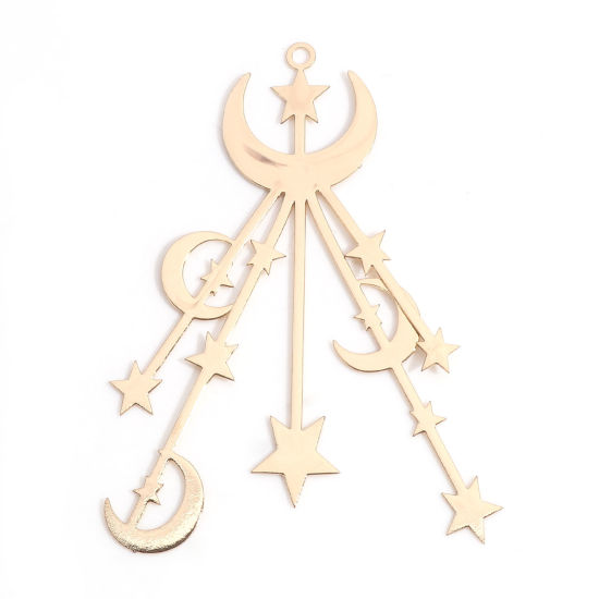 Picture of Iron Based Alloy Filigree Stamping Pendants KC Gold Plated Half Moon Star 5.2cm x 3.5cm, 10 PCs