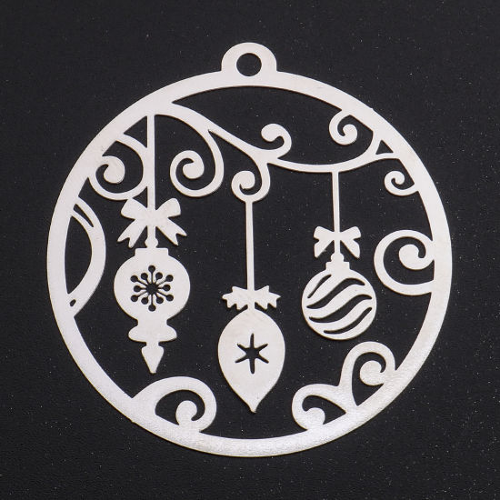 Picture of Iron Based Alloy Filigree Stamping Pendants Silver Tone Round Hollow 5.1cm x 4.7cm, 10 PCs