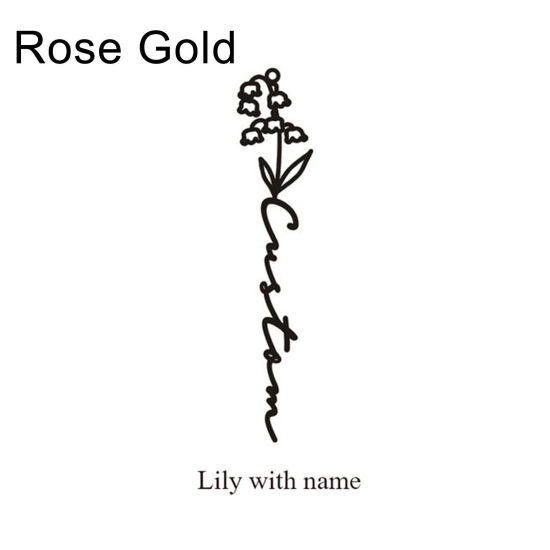 Bild von Edelstahl Geburtsmonat Blume Personalisierte Namensohrringe, personalisierter Buchstabenanhänger Maiglöckchen Mai Rosegold 1 Paar