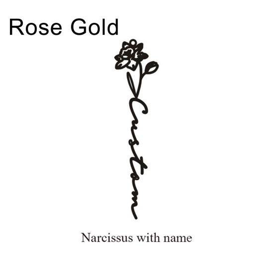 Bild von Edelstahl Geburtsmonat Blume Personalisierte Namensohrringe, personalisierter Buchstabenanhänger Narzissenblüte Dezember Rosegold 1 Paar