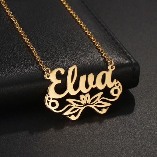 Picture of 1 Piece Stainless Steel Customized Name Necklace Personalized Letter Charm Pendant Gold Plated 45cm(17.7") long