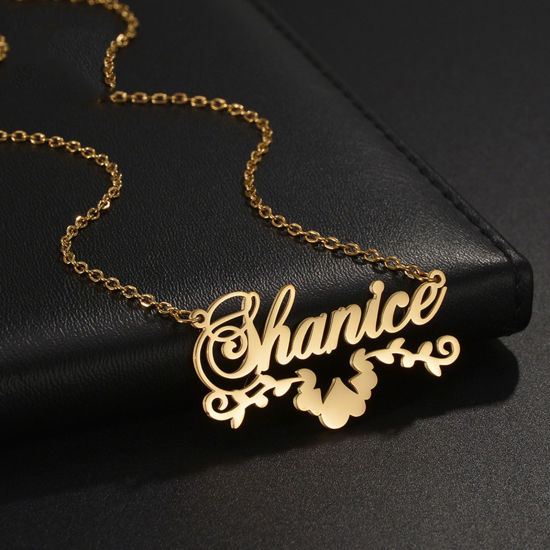 Picture of 1 Piece Stainless Steel Customized Name Necklace Personalized Letter Charm Pendant Gold Plated 45cm(17.7") long