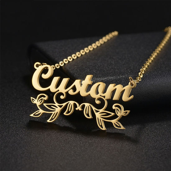 Picture of 1 Piece Stainless Steel Customized Name Necklace Personalized Letter Charm Pendant Gold Plated 45cm(17.7") long