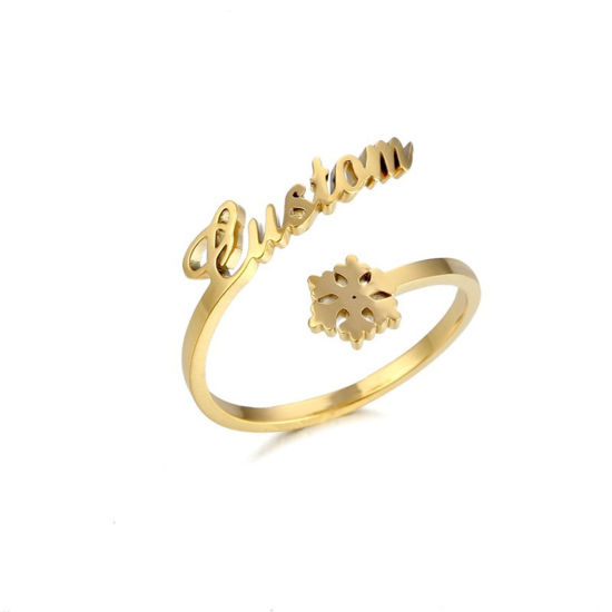 Picture of Stainless Steel Customized Name Personalized Letter Open Adjustable Rings Gold Plated 1 Piece