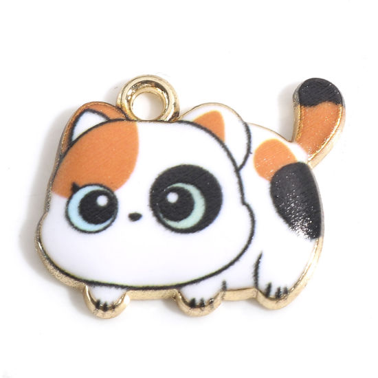 Picture of Zinc Based Alloy Charms Gold Plated Multicolor Cat Animal Enamel 22mm x 18mm, 10 PCs