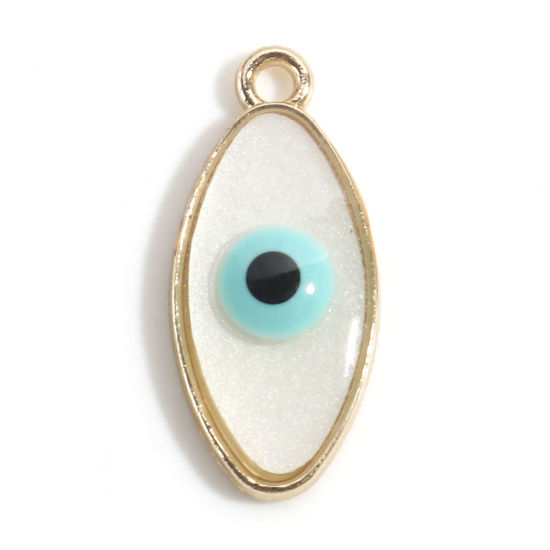 Immagine di Lega di Zinco Religione Charms Oro Placcato Verde Blu Olive Malocchio Con Resina Cabochons 23mm x 11mm, 10 Pz