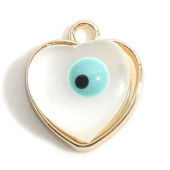 Immagine di Lega di Zinco Religione Charms Oro Placcato Verde Blu Cuore Malocchio Con Resina Cabochons 16mm x 14mm, 10 Pz