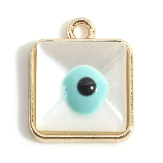 Immagine di Lega di Zinco Religione Charms Oro Placcato Verde Blu Quadrato Malocchio Con Resina Cabochons 17mm x 14mm, 10 Pz