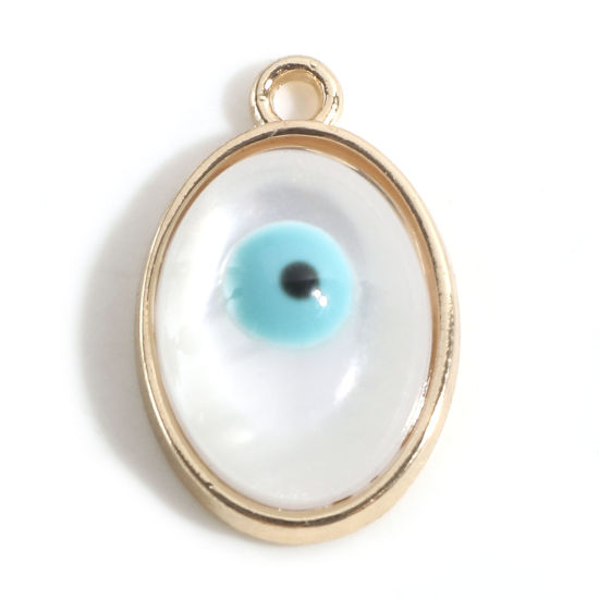 Immagine di Lega di Zinco Religione Charms Oro Placcato Verde Blu Ovale Malocchio Con Resina Cabochons 19mm x 12mm, 10 Pz