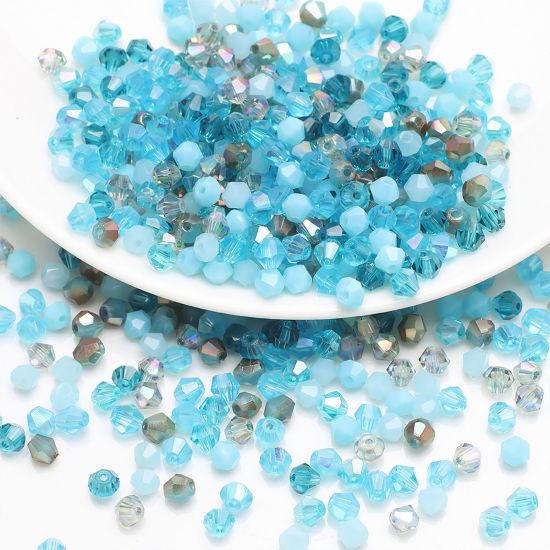 Image de Perles pour DIY Fabrication de Bijoux de Charme en Verre Bicône Bleu Lac Mixte à Facettes 4mm x 4mm, Trou: 0.8mm, 1 Paquet (env. 200 Pcs/Paquet)