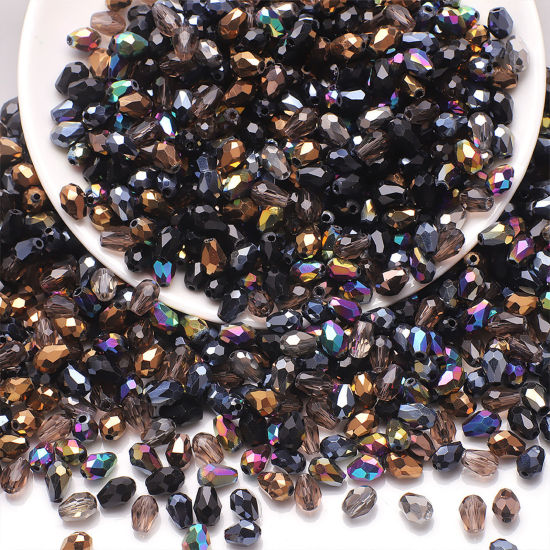 Picture of Glass Beads For DIY Charm Jewelry Making Drop Black Mixed Faceted About 8mm x 6mm, Hole: Approx 1.2mm, 1 Packet (Approx 50 PCs/Packet)