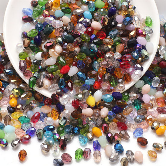 Picture of Glass Beads For DIY Charm Jewelry Making Drop At Random Mixed Color Faceted About 8mm x 6mm, Hole: Approx 1.2mm, 1 Packet (Approx 50 PCs/Packet)