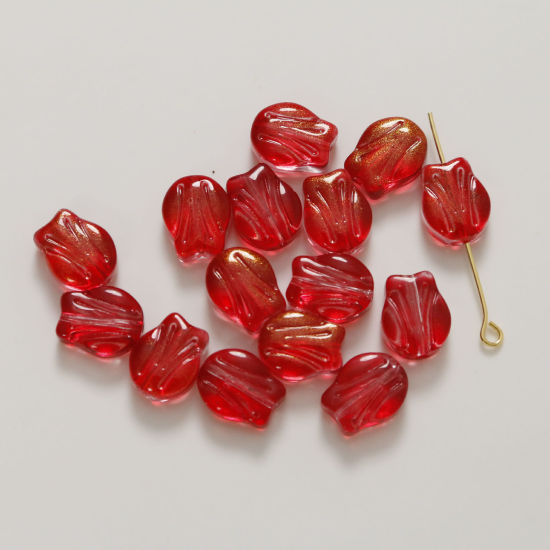 Image de Perles pour DIY Fabrication de Bijoux de Charme en Verre Rose Rouge 10mm x 8mm, Trou: 0.8mm, 50 Pcs
