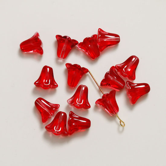 Picture of Glass Beads For DIY Jewelry Making Lily Of The Valley Flower Red About 11mm x 10mm, Hole: Approx 0.8mm, 50 PCs