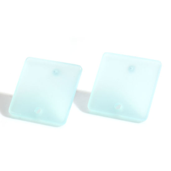 Picture of Acrylic Geometry Series Ear Post Stud Earrings Findings Square Blue With Loop 16mm x 16mm, Post/ Wire Size: (21 gauge), 10 PCs
