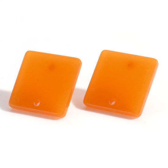 Image de Boucles d'Oreilles Puces Série Géométrie en Acrylique Carré Orange avec Boucle 16mm x 16mm, Epaisseur de Fil: (21 gauge), 10 Pcs