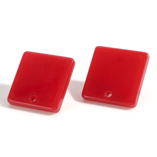 Image de Boucles d'Oreilles Puces Série Géométrie en Acrylique Carré Rouge avec Boucle 16mm x 16mm, Epaisseur de Fil: (21 gauge), 10 Pcs