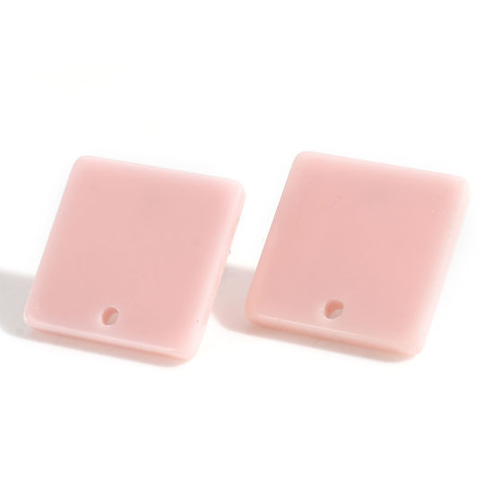Picture of Acrylic Geometry Series Ear Post Stud Earrings Findings Square Pink With Loop 16mm x 16mm, Post/ Wire Size: (21 gauge), 10 PCs