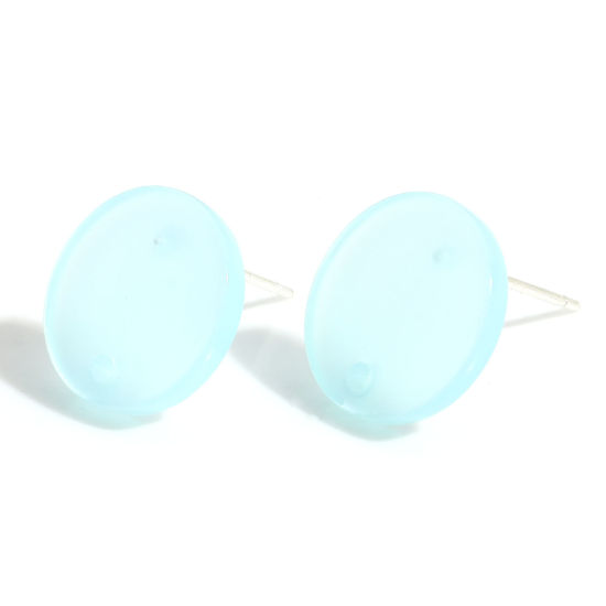 Bild von Acryl Geometrie Serie Ohrring Ohrstecker Zubehör Rund Azurblau Mit Öse 14mm D., Drahtstärke: (21 gauge), 10 Stück