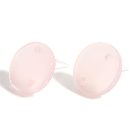 Image de Boucles d'Oreilles Puces Série Géométrie en Acrylique Rond Rose avec Boucle 14mm Dia, Epaisseur de Fil: (21 gauge), 10 Pcs