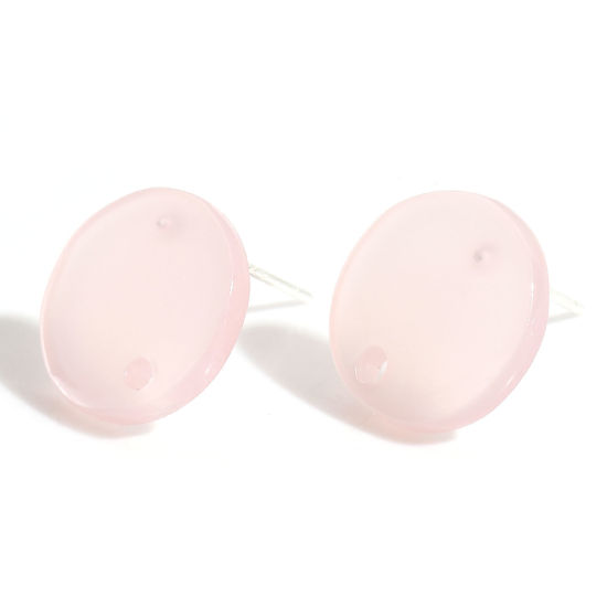 Bild von Acryl Geometrie Serie Ohrring Ohrstecker Zubehör Rund Rosa Mit Öse 14mm D., Drahtstärke: (21 gauge), 10 Stück