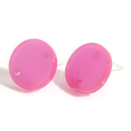 Bild von Acryl Geometrie Serie Ohrring Ohrstecker Zubehör Rund Fuchsie Mit Öse 14mm D., Drahtstärke: (21 gauge), 10 Stück